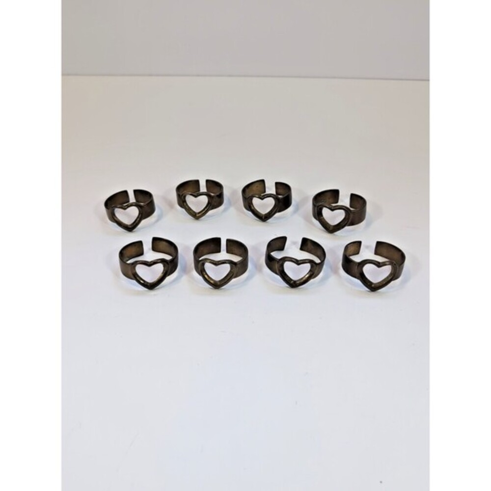 Brass Napkin Rings Made in India Heart Open Floating Heavyweight Set of 8‎ VTG